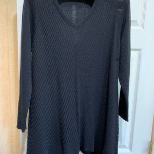 Black V-Neck rib knit sweater, Eileen Fisher XL